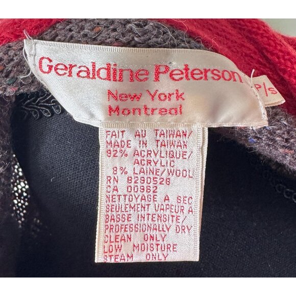 Vintage 80s sweater dress, taupe, red yellow geometric shapes, rolled cowl neck - Picture 10 of 10